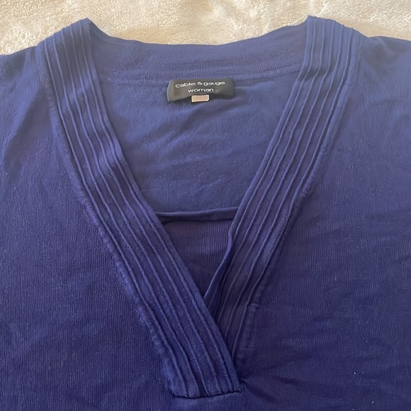 Cable & Gauge Navy Blue 3/4 Sleeve V Neck Blouse - Picture 6 of 11